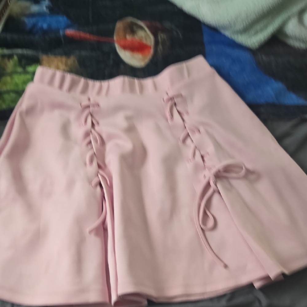 Pink Lace-Up Midi Skirt